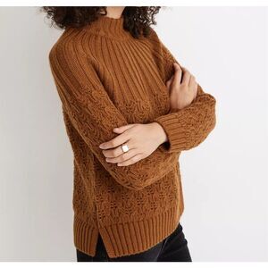 Madewell Mock Neck Chunky Knit Sweater Brown Rust Textured Ribbed Pattern Size M